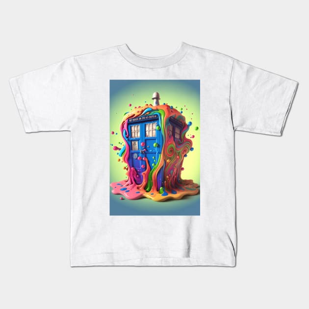 Psychedelic Police Box From Another Trip - Rainbow Dripping Paint - Colorful Psychedelia Illustration Kids T-Shirt by JensenArtCo